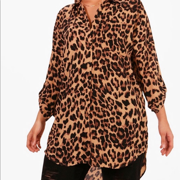 Boohoo Plus | Tops | Plus Size Leopard Print Oversized Shirt | Poshmark